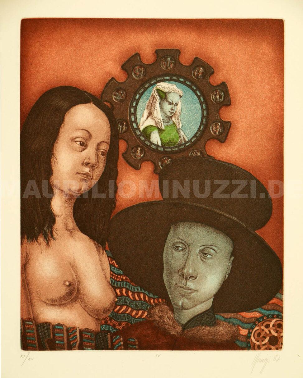 Skizzen aus dem Werk des Jan van Eyck - Arnolfini, Eva, Frau im Spiegel IV